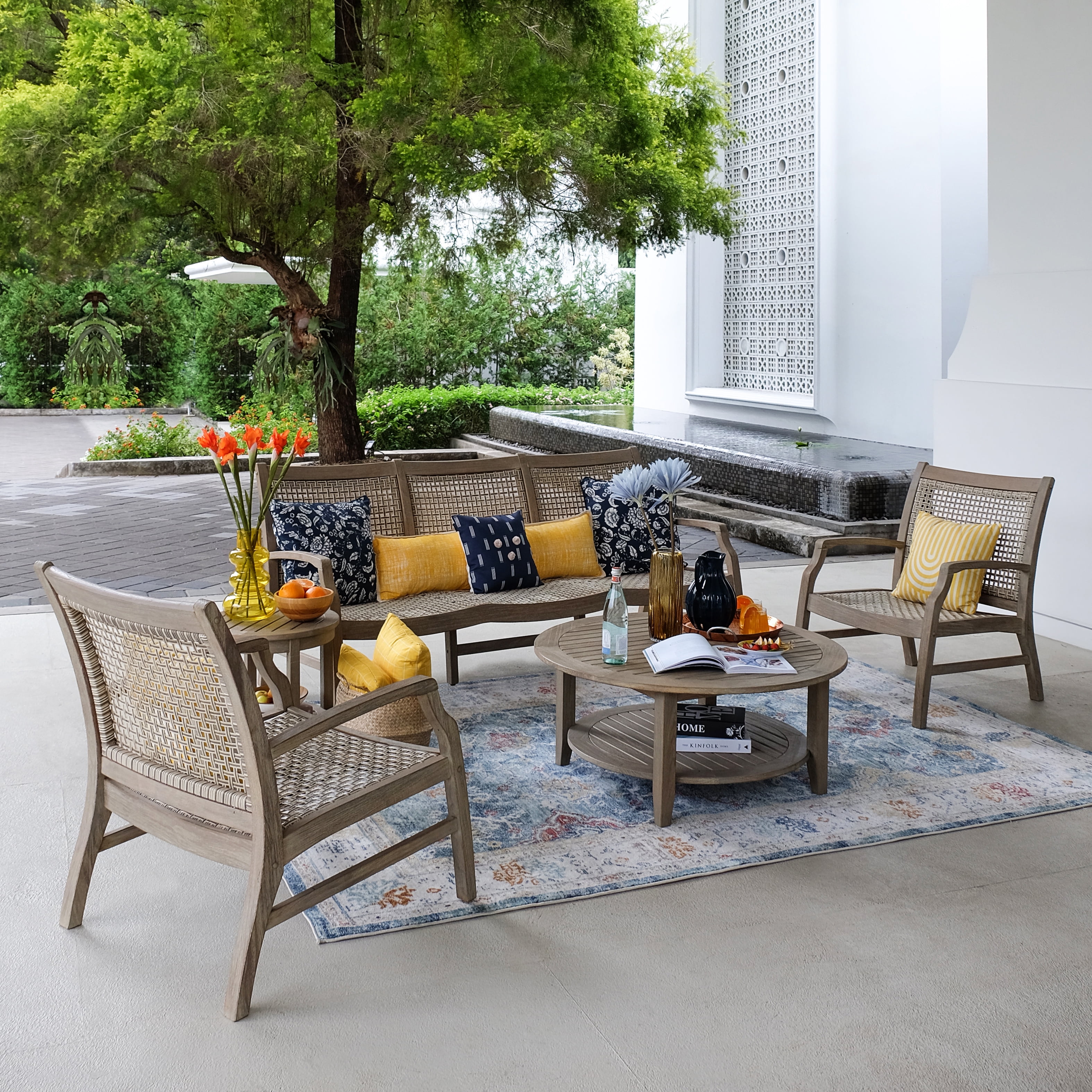 Caterina Plantation Teak Patio Round Coffee Table, Weathered Gray