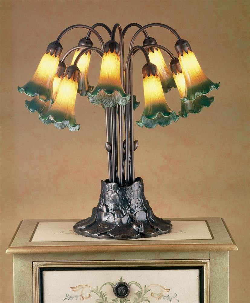 22"H Amber/Green Pond Lily 10 Light Table Lamp