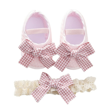 

huanledash Baby Shoes 1 Set Infant Shoes Super Soft Non-Slip Mesh Cloth Bow Style Newborn Baby Shoes with Headwrap Set Baby Supplies