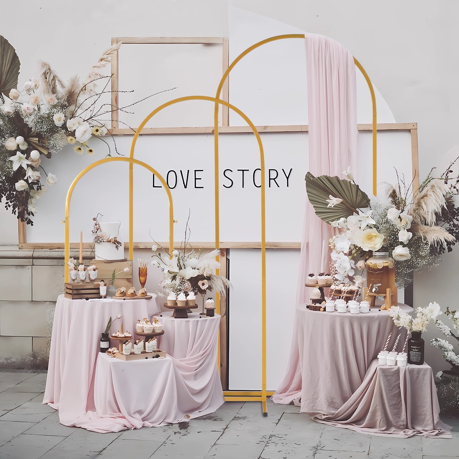 Three-Piece Set Wedding Arc Top Iron Art Wedding Iron Arch Gold, 5.9ft+4.9ft+3.9ft
