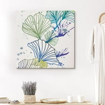 PixonSign Canvas Print Wall Art Green & Blue Flower Line Art Botanical Wilderness Illustrations Modern Art Glam Colorful Multicolor Pastel for Living Room, Bedroom, Office - 12"x12"