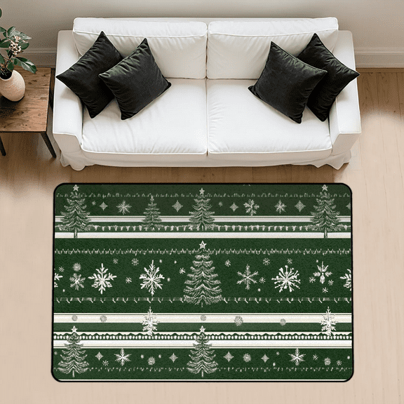 CURLYOOT Christmas Area Rug 3x5 Ft Rugs for Entryway Entrance Kitchen, Washable Non Slip Boho Green Stripes Indoor Floor Carpet for Bedroom Living Room