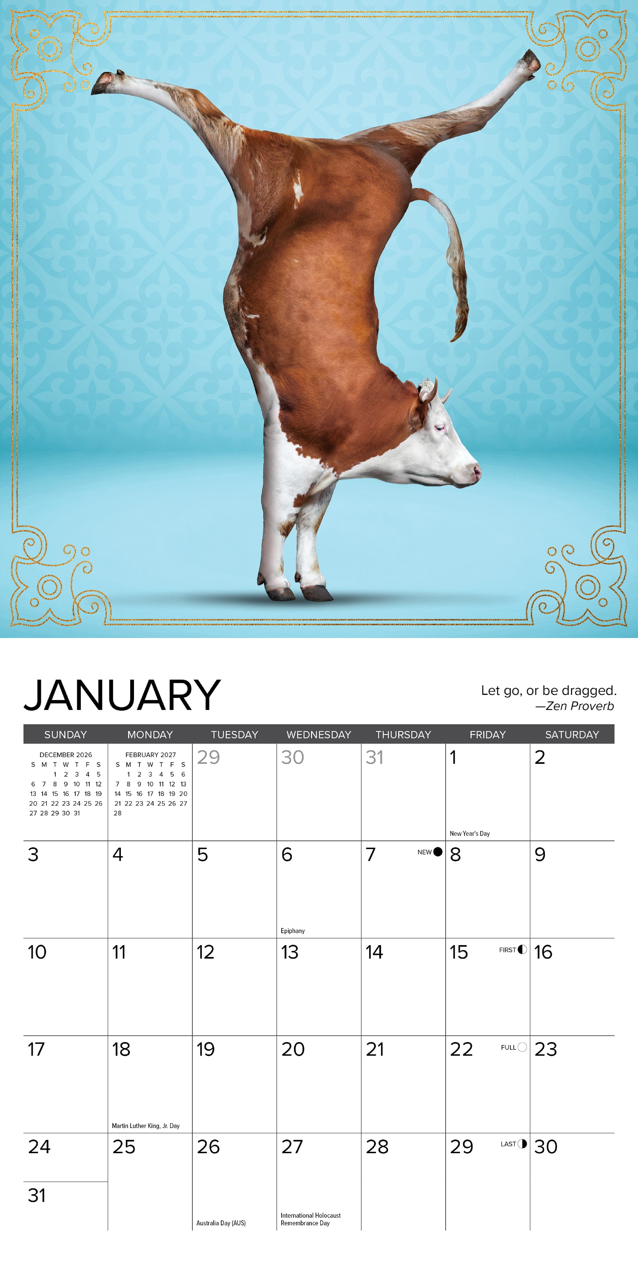 Willow Creek Press, Cow Yoga 2027 Mini Wall Calendar