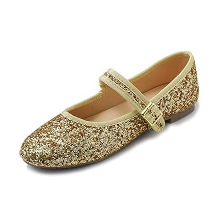 

Feversole Women s Soft Cushion Extra Padded Comfort Round Toe Mary Jane Metal Buckle Fashion Ballet Flats Walking Shoes Gold Glitter Size 8.5 M US