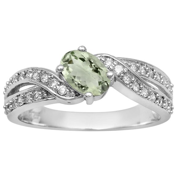 Mooneye Cluster 6X4 mm Oval Natural Green Amethyst 925 Sterling Silver Valentines Day Gifts Ring