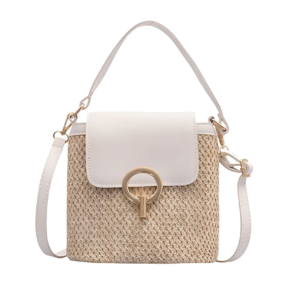 ACDANC Casual Straw Women Shoulder Crossbody Bags Summer Beach Messenger Travel Bag-White