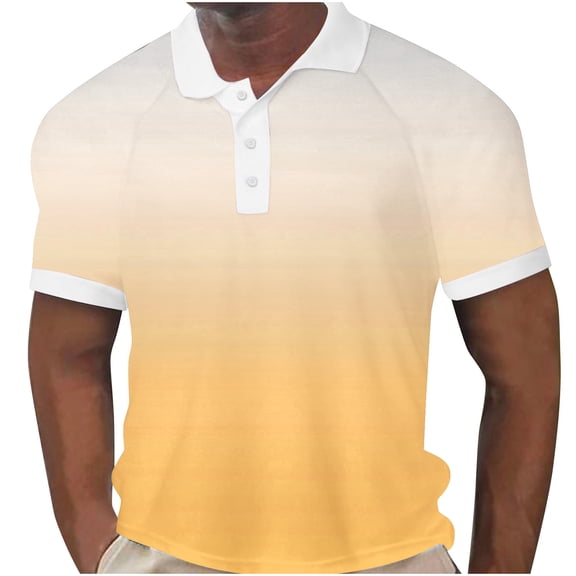 Zekutng Men's T-Shirts Gradient Short-Sleeve Collared Button-Down Pullover,Sizes M-3XL