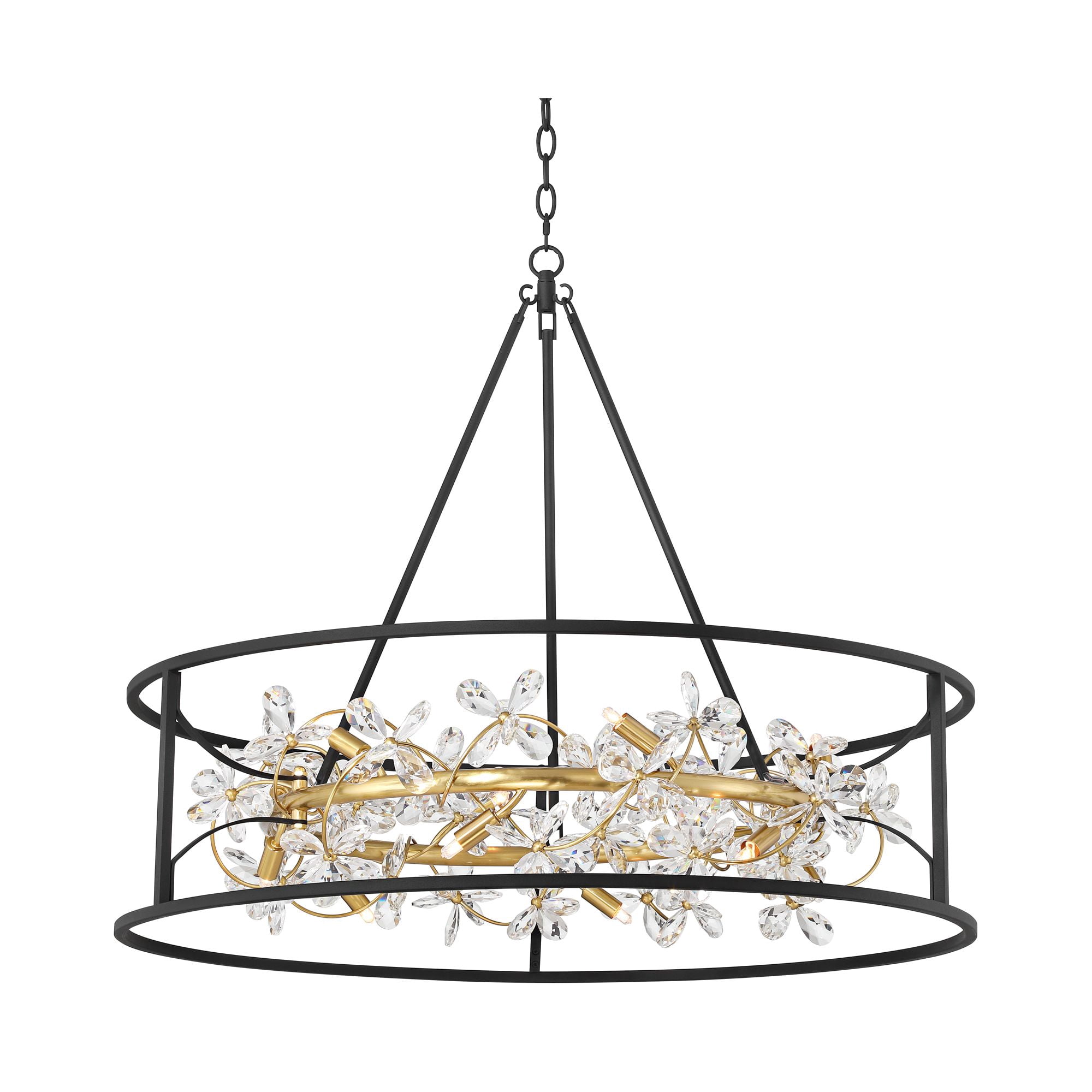 Possini Euro Design Carrine 35" Modern Pendant Chandelier Ceiling Light Fixture Dining Room Over Table Ring 12-Light LED Black Gold Finish