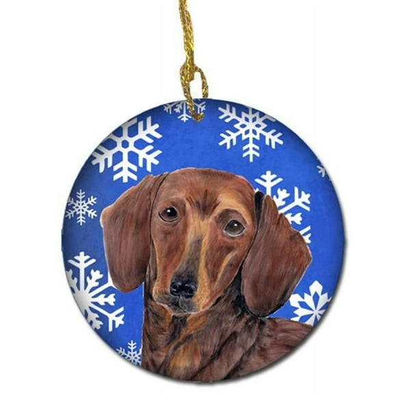 Dachshund Winter Snowflakes Holiday Ceramic Ornament