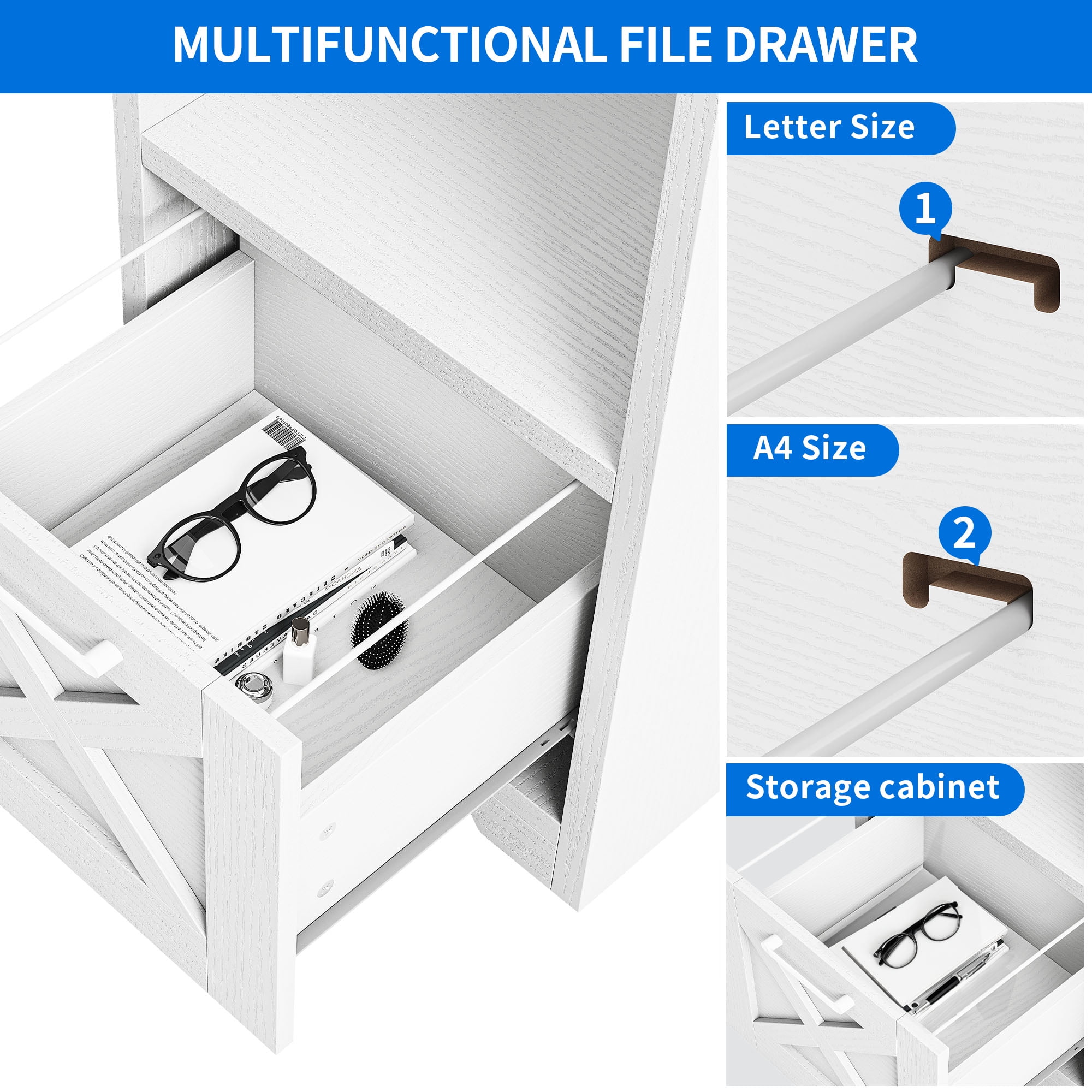 Dextrus 59 inch L-Shaped Desk with Power Outlet & USB Ports, Office Desk with File Cabinets, Large Computer Desk with Drawers, 2 Person Corner Desk Writing Desk with Storage Shelves, White