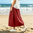 thumbnail image 6 of Miluxas Women's Cotton Linen Maxi Skirt Elastic Waist Drawstring A Line Casual Long Skirt with Pockets Loose Flowy Linen Skirt for Summer Daily Wear Red, 6 of 8