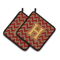 Caroline's Treasures CJ1048-HPTHD Letter H Chevron Garnet and Gold Pair of Pot Holders, 7.5HX7.5W, multicolor