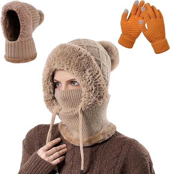 GRNSHTS Women Winter Hood Faux Fur Hat with Knitted Ski Mask  display picture 1