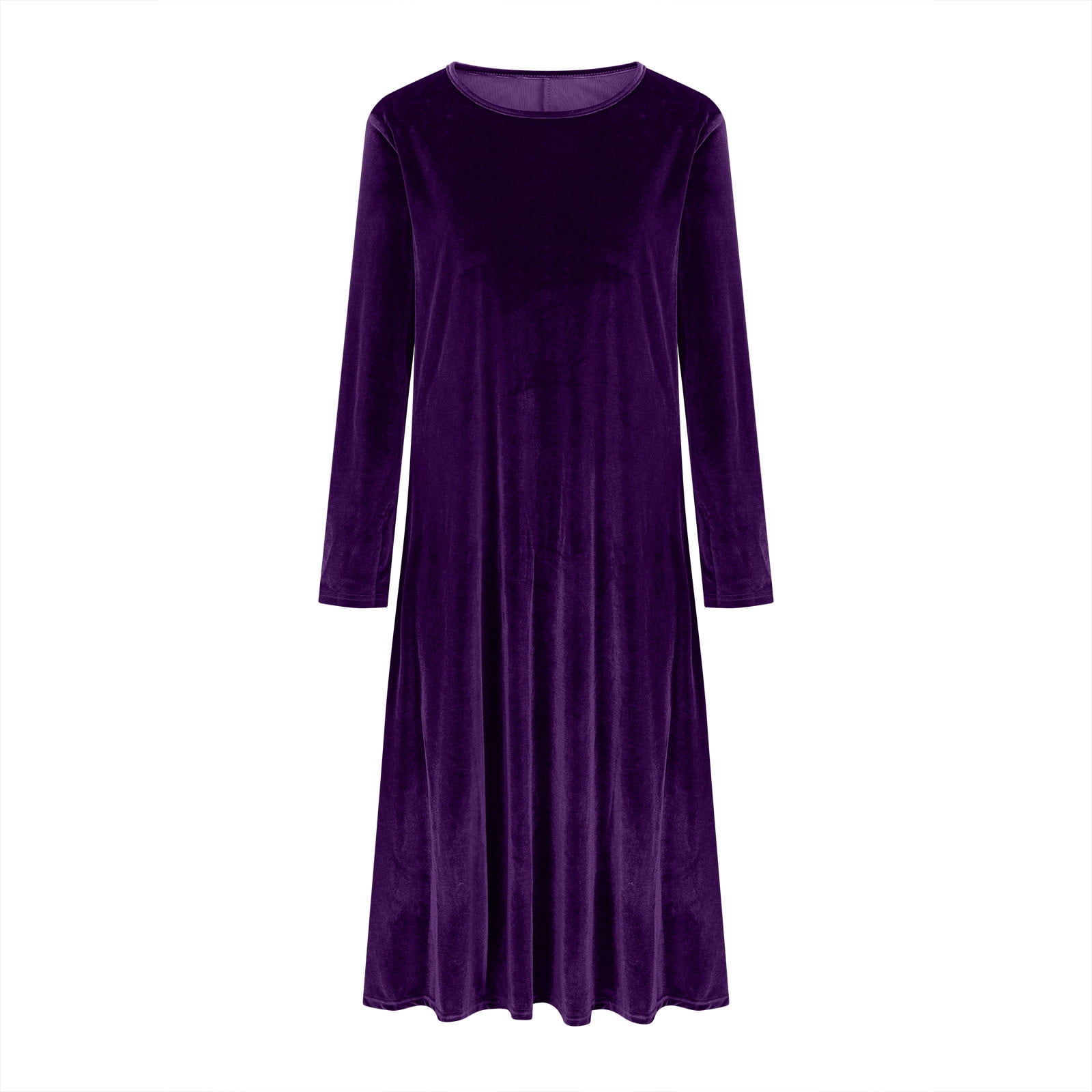 Arnsht Velvet Dress for Women Casual Crewneck Shirt Dresses Elegant Fall and Winter Solid Color Long Sleeve Maxi Dress Purple XXXL