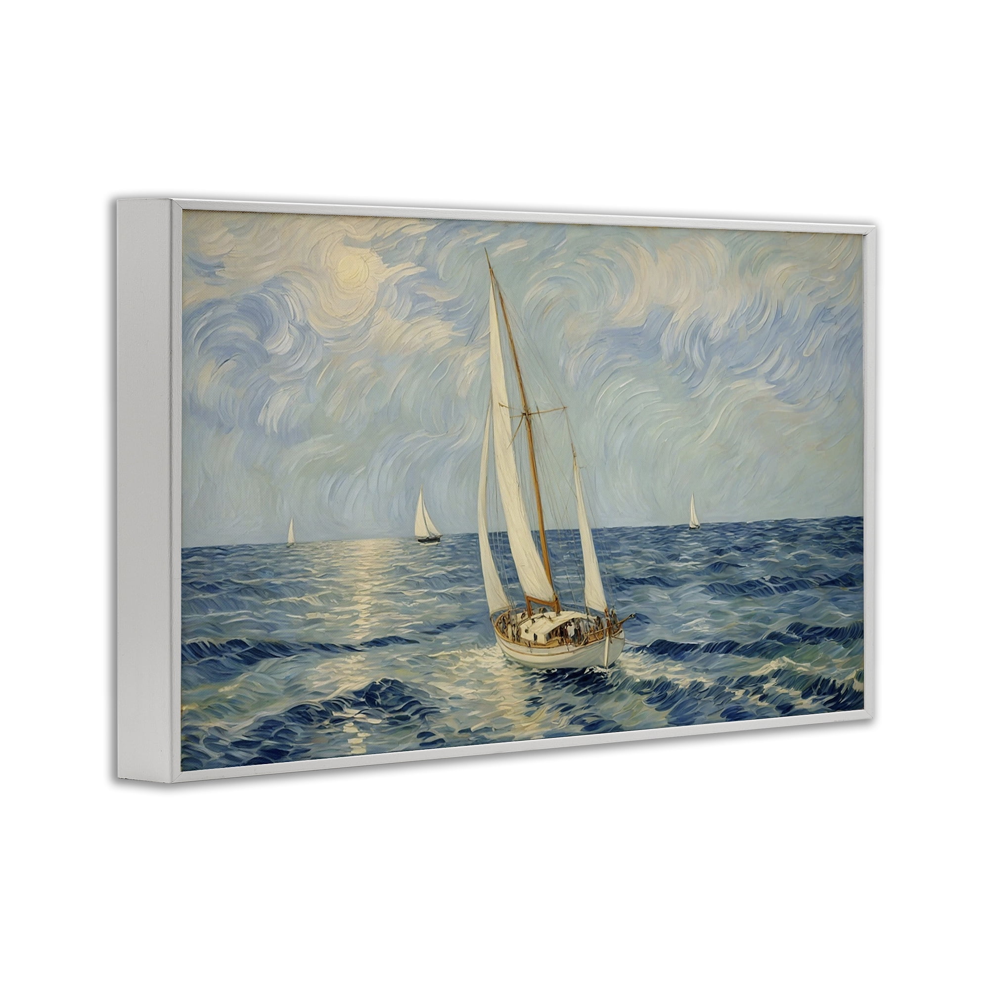 Stupell Industries Sailing Yacht on Blue Sea White Framed Giclee Art, design by Angie Hawke