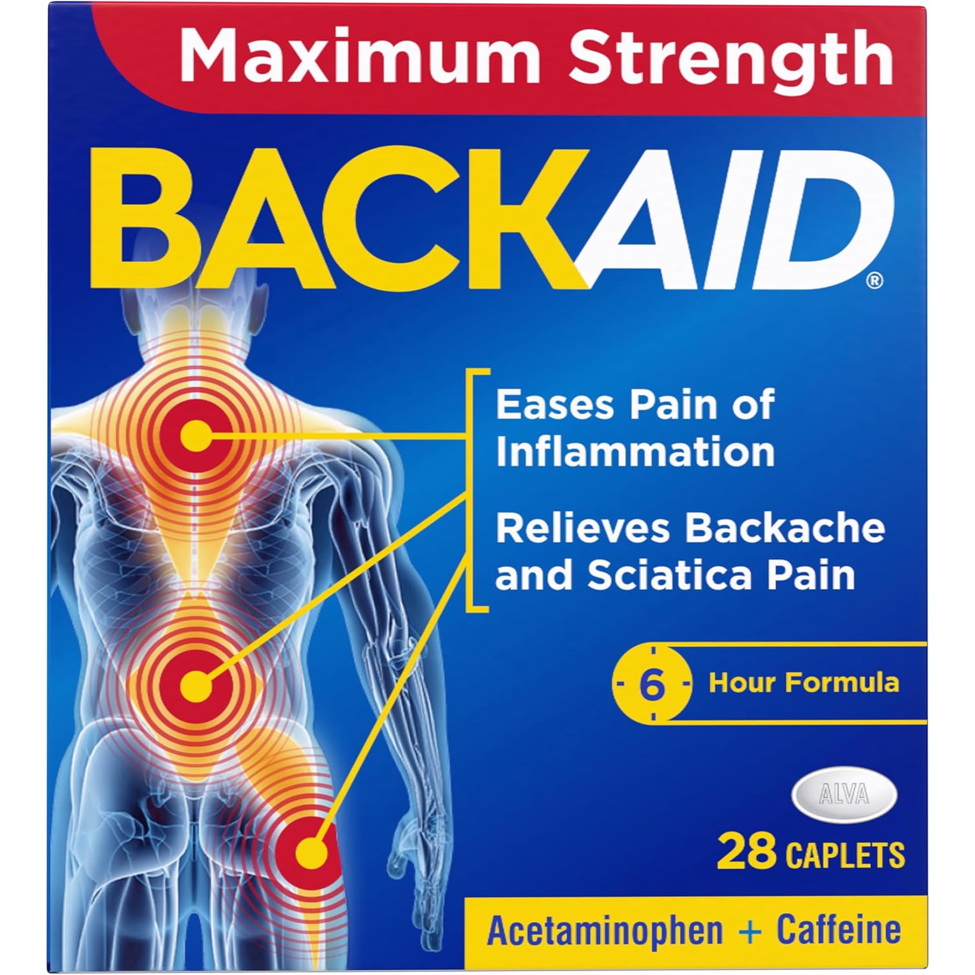 Backaid Maximum Strength Backache Pain Relief, Non Drowsy - 28 Pills, 2 Pack