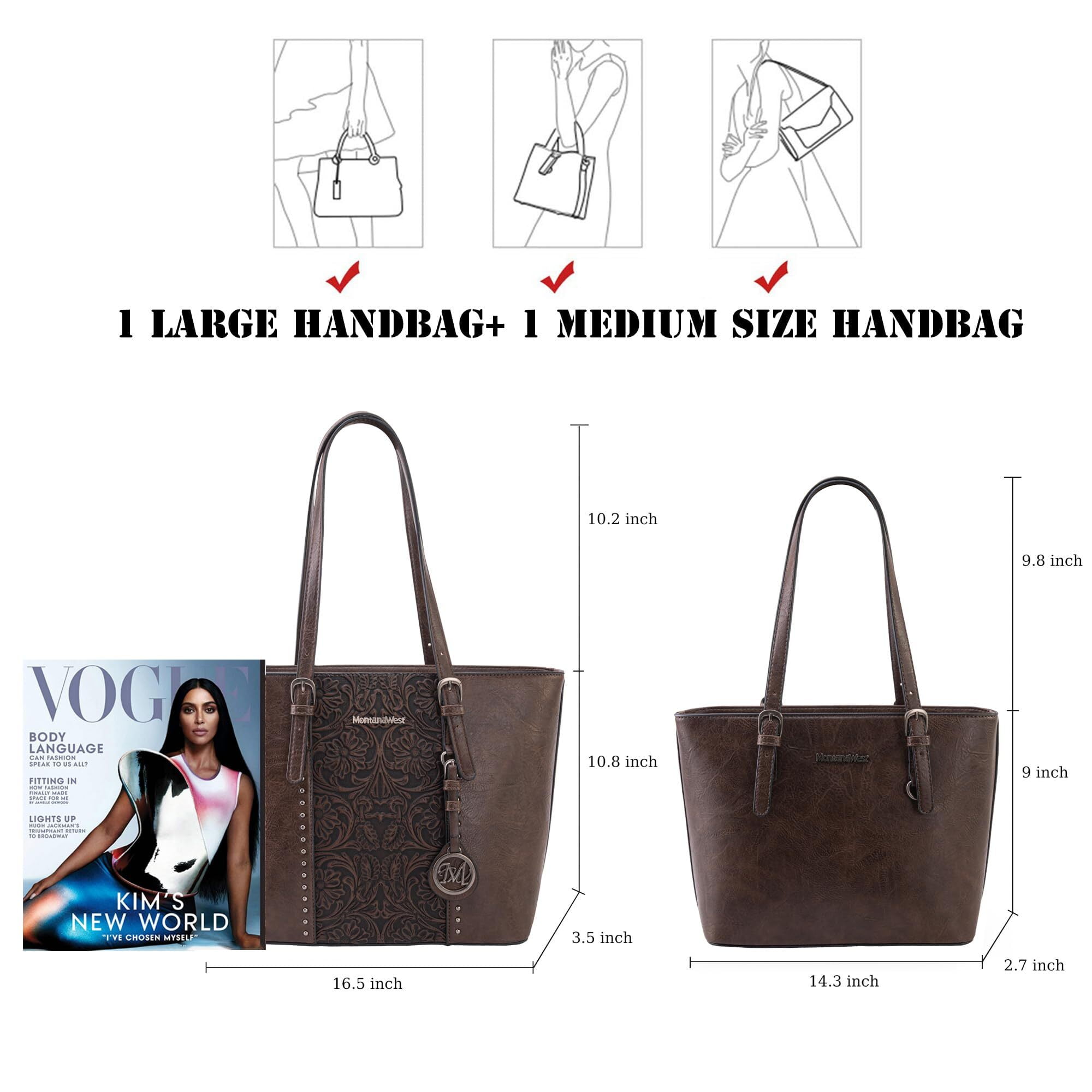 Montana West Tote Bag for Women Large Purse and Handbags Set Embossed Collection Purse 2Pcs Set