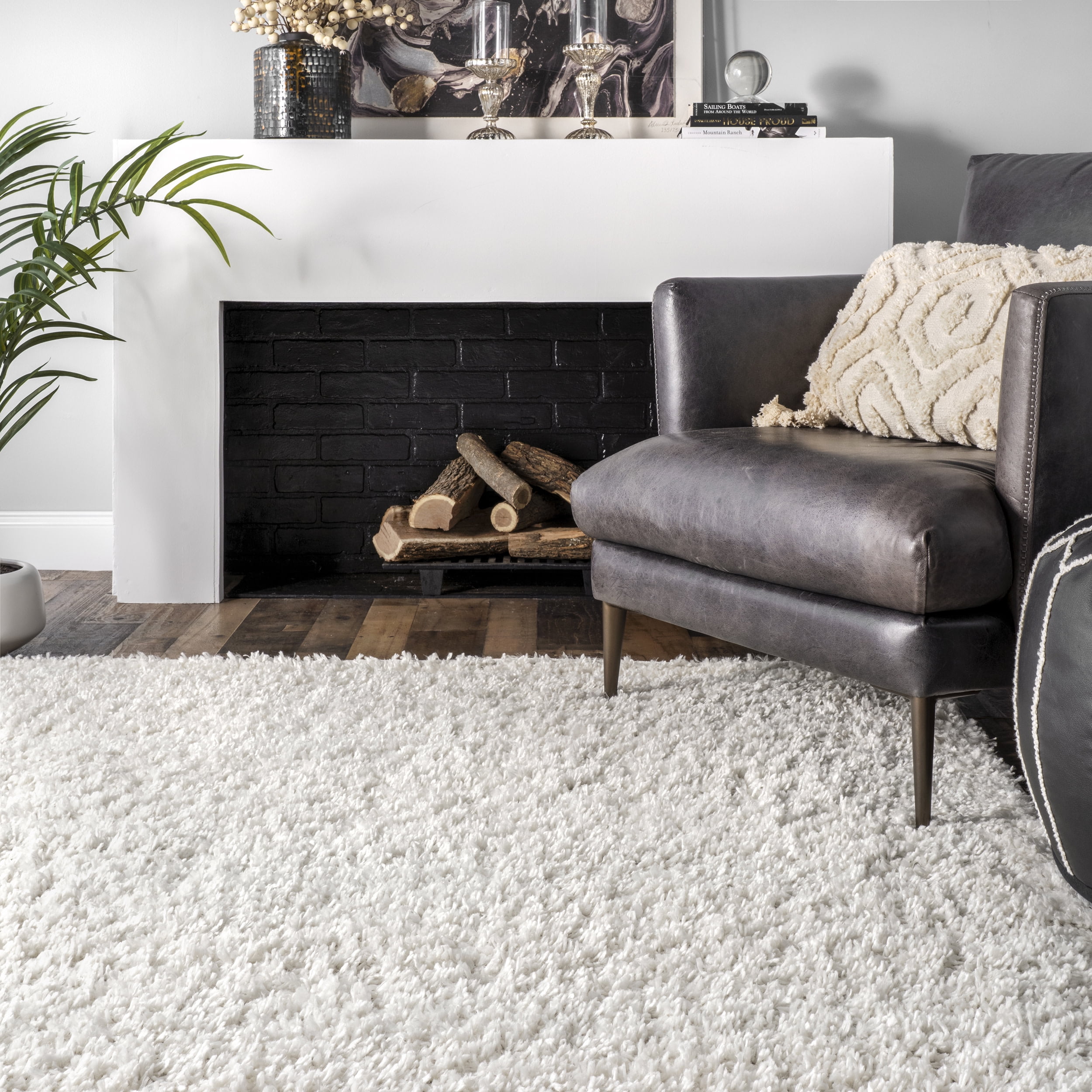 nuLOOM Kara Solid Shag Ivory 6' 7" x 9' Casual Area Rug