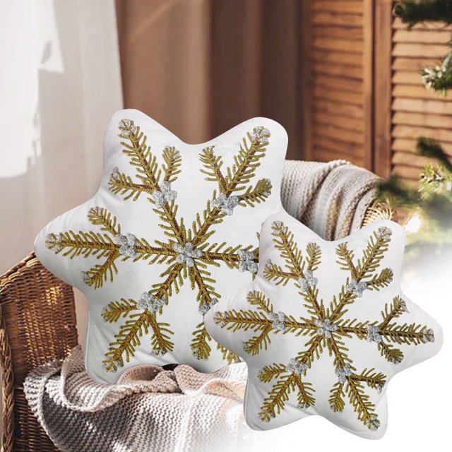 Cojín de nieve navideño de invierno, cojines de copos de nieve, bonitos cojines decorativos navideños con forma de copo de nieve, cojines suaves de invierno para decoración de sofá cama de invierno