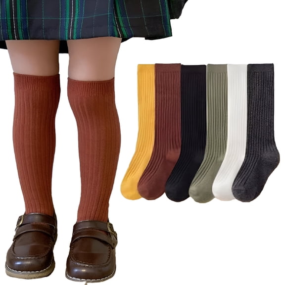 TELOLY 3 Pack Toddler Girls Long Socks for Kids Baby Knee High Socks Cotton Socks for 1-10Y