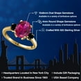 thumbnail image 2 of Gem Stone King 3.54 Ct Oval Red Created Ruby Black Diamond 18K Yellow Gold Plated Silver Ring, 2 of 6
