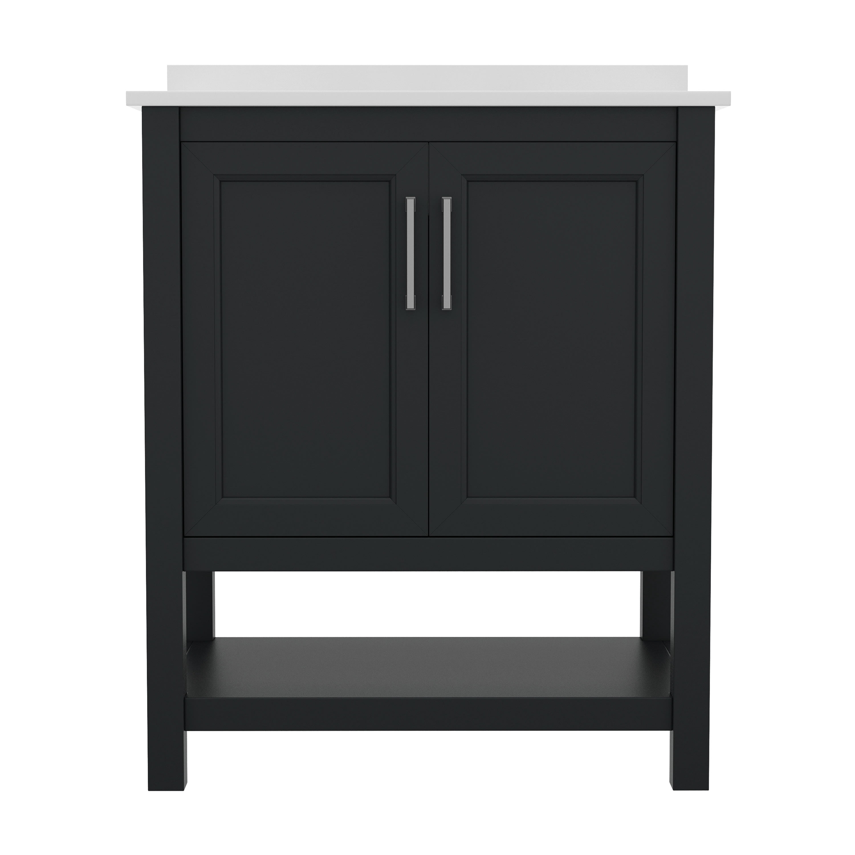 BizChair 30 Inch Bathroom Vanity with Sink Combo, Storage Cabinet with Soft Close Doors and Open Shelf, Carrara Marble Finish Countertop, Black