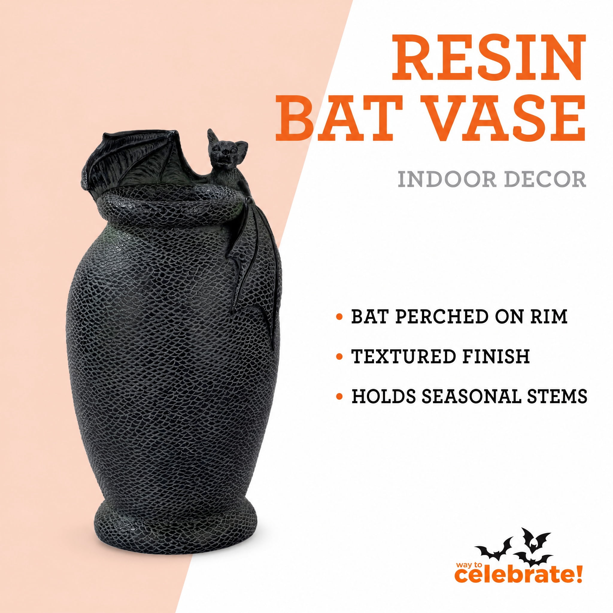 Resin Bat Vase Decoration, Black, 15", Halloween by Way To Celebrate