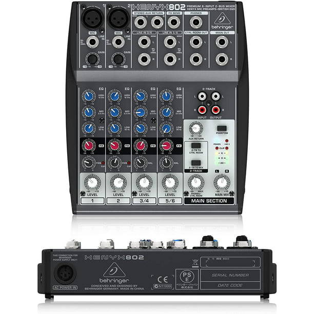 Behringer XENYX 802 Analog Audio Mixer with Blucoil 2 XLR Cables, Pop  Filter, 5 Cable Ties