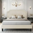 thumbnail image 2 of VECELO Full Upholstered Platform Bed Frame with Height Adjustable Tufted Button Headboard, Strong Wood Slat Support, Full, No Box Spring Needed, Beige, 2 of 10