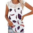 thumbnail image 2 of Usmixi Womens Tank Tops Summer Feather Print Round Neck Sleeveless T Shirts Plus Size Fashion Lace Patchwork Lightweight Tunic Vest Blouses Purple xxxl Clearance Under $5, 2 of 5