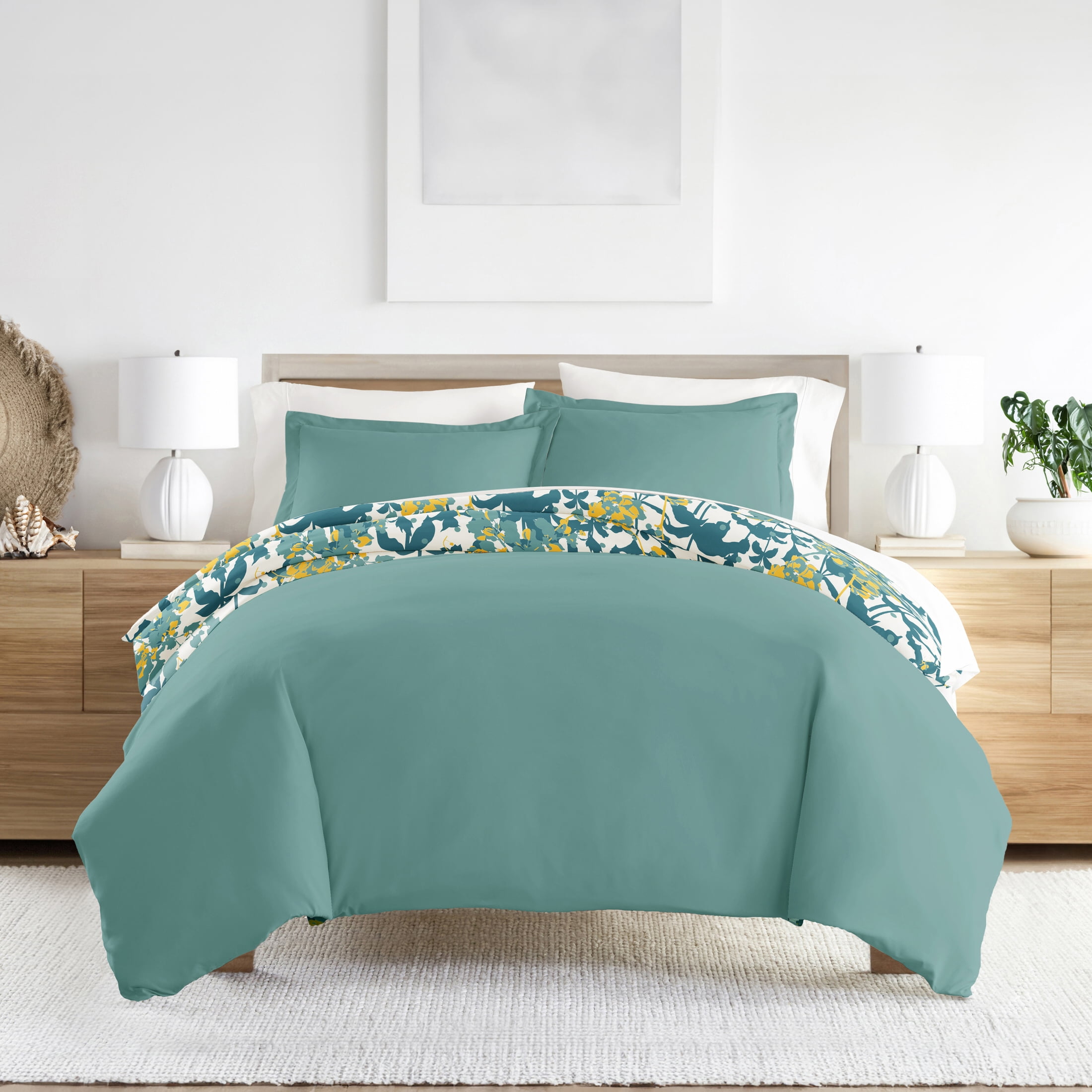 Noble Linens Teal Boho Flower Reversible 2-Piece Duvet Cover Set, Twin/Twin XL