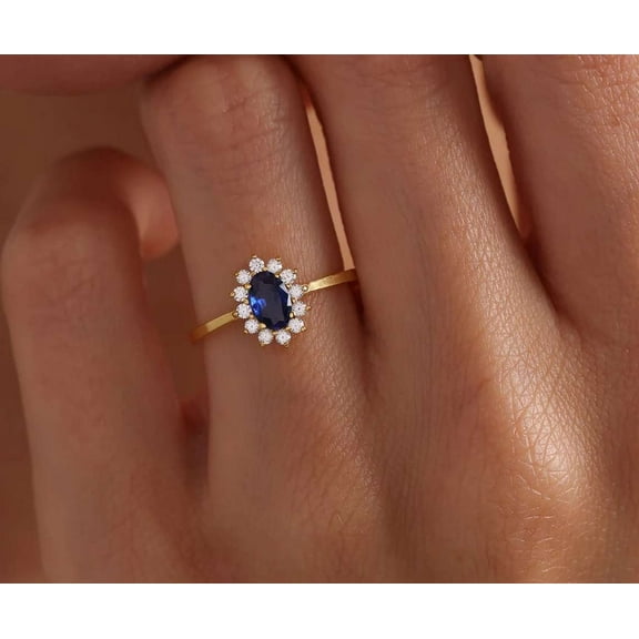 vylahjewellery 1.50 CT Oval Cut Blue Moissanite Diamond Ring 14K Yellow Gold Best Woman Proposal Wedding Ring