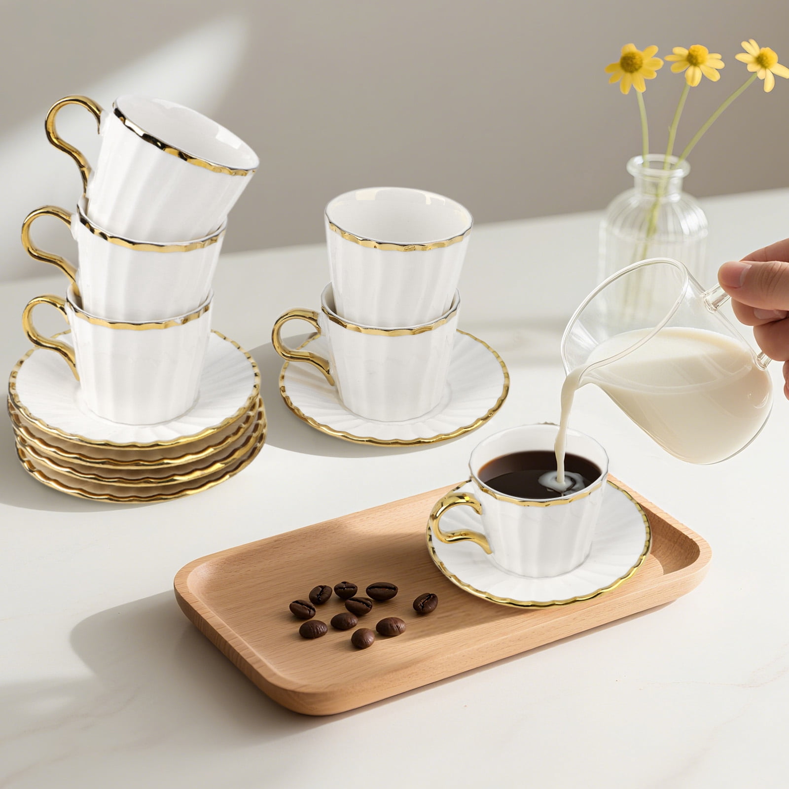 6-Piece Premium Porcelain Espresso Cup Set – 2372°F Fired, Lead/Cadmium Free, Oven/Microwave/Dishwasher Safe, Gift-Ready, Ideal for Home/Office/Housewarming