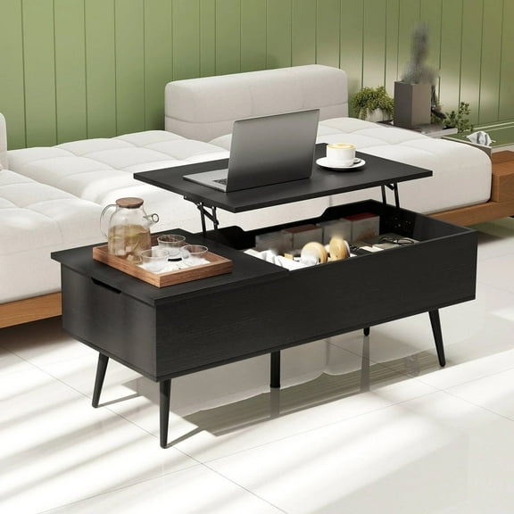 Auranook Lift Top Coffee Table w/ Storage, Heavy-Duty Metal Frame Tea Table Center Table w/ Hidden Compartments & 2 Lift Tops