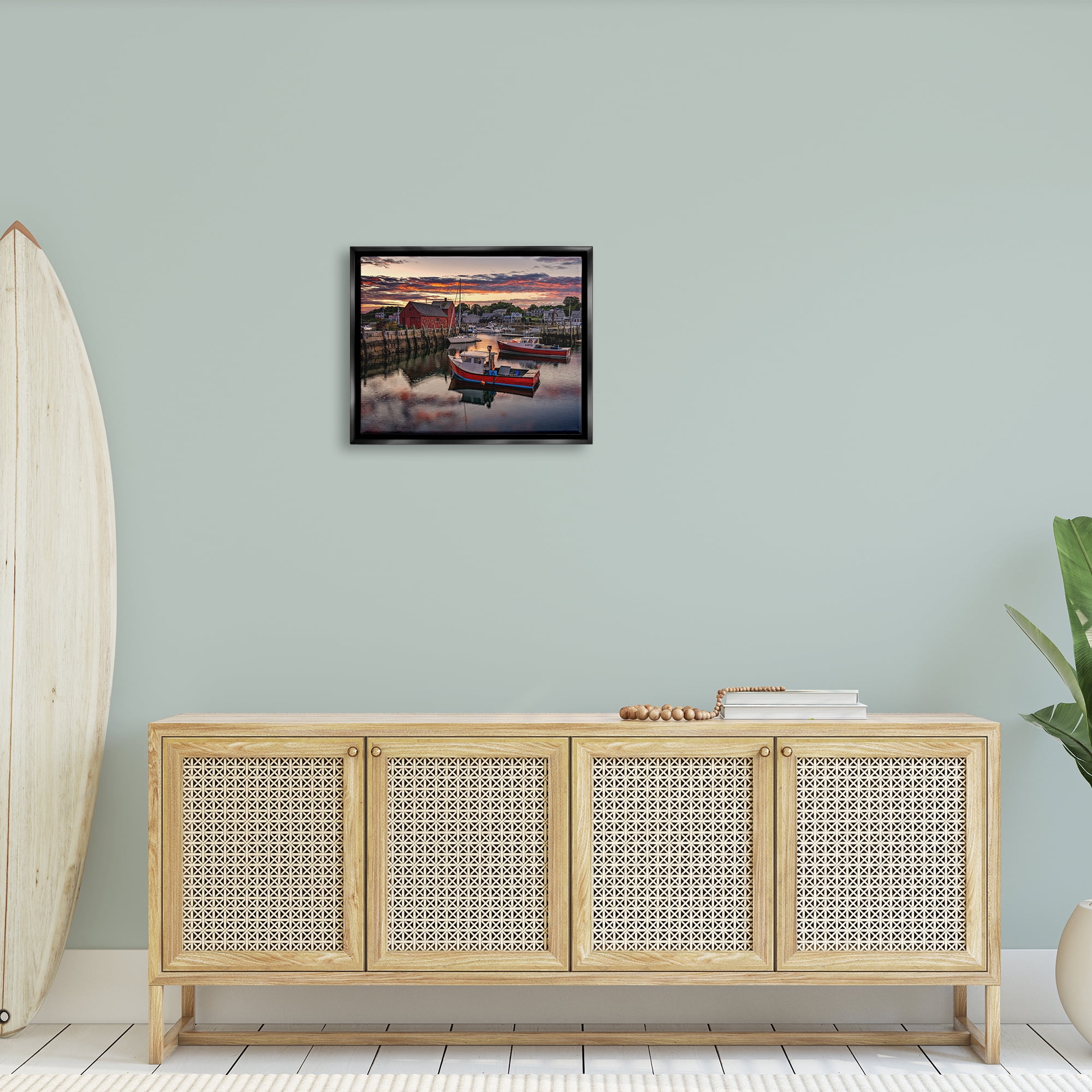 Stupell Boat Harbor Sunset Photography Landscape Photography Black Floater Framed Art Print Wall Art