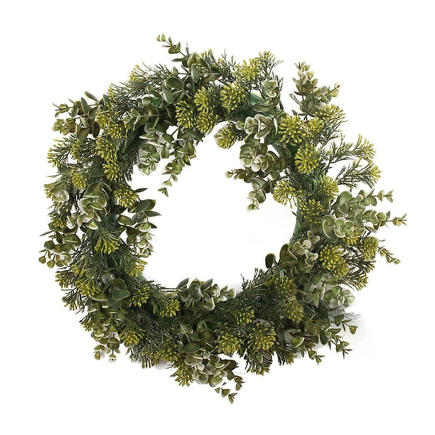 Guirnalda de artificiales, corona de vegetación de 16 pulgadas, redonda para la puerta principal del hogar, interior al aire libre, Estilo A Macarena Guirnalda de hojas verdes