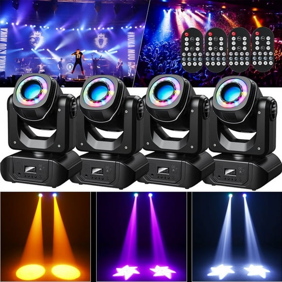 DJ Lights Moving Head 5050 4-in-1 LED 8 Gobos 8 Colors Beam Spotlight DMX 512 Sound Activated Strobe Stage Lighting with Remote for Wedding Disco Club Party 4pack