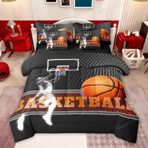 Feelyou 3D Basketball Print Twin Bedding Sets 7-Piece for Teen, Eat Sports Sleep Bedding Comforter Set, Cartoon Ball Gaming Reversible Sheet Sets, Microfiber Bedroom Decor
