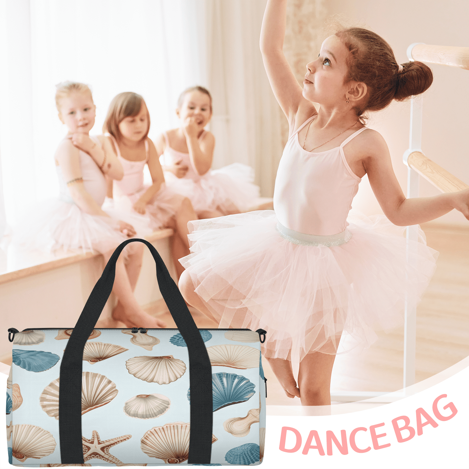 Herdesigns Starfish Seashell Coral Travel Duffle Bag Sports Yoga Weekender Overnight Carry on Workout Bags Lightweight Waterproof Gym Tote Bag for Women