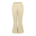 thumbnail image 4 of Women's Fleece Lined Thermal Pants, Winter Warm High Waisted Flare Leggings with Pockets, Soft Comfortable Yoga Pants for Lounging and Outdoor Activities Beige, 4 of 9