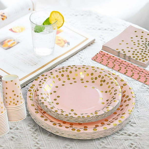 Suministros De Fiesta Azules Y Dorados, Juego De Vajilla Desechable De 245 Piezas Sirve 35 Platos De Papel Azul Servilletas Vasos Tenedores De