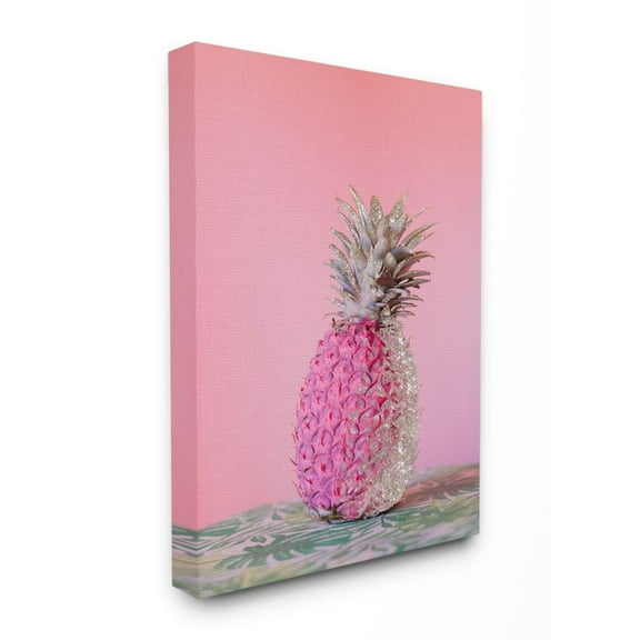 Stupell Industries Pink Glam Glitter Pineapple on Greenery Cloth Canvas Wall Art Design by Ziwei Li, 30" x 40"