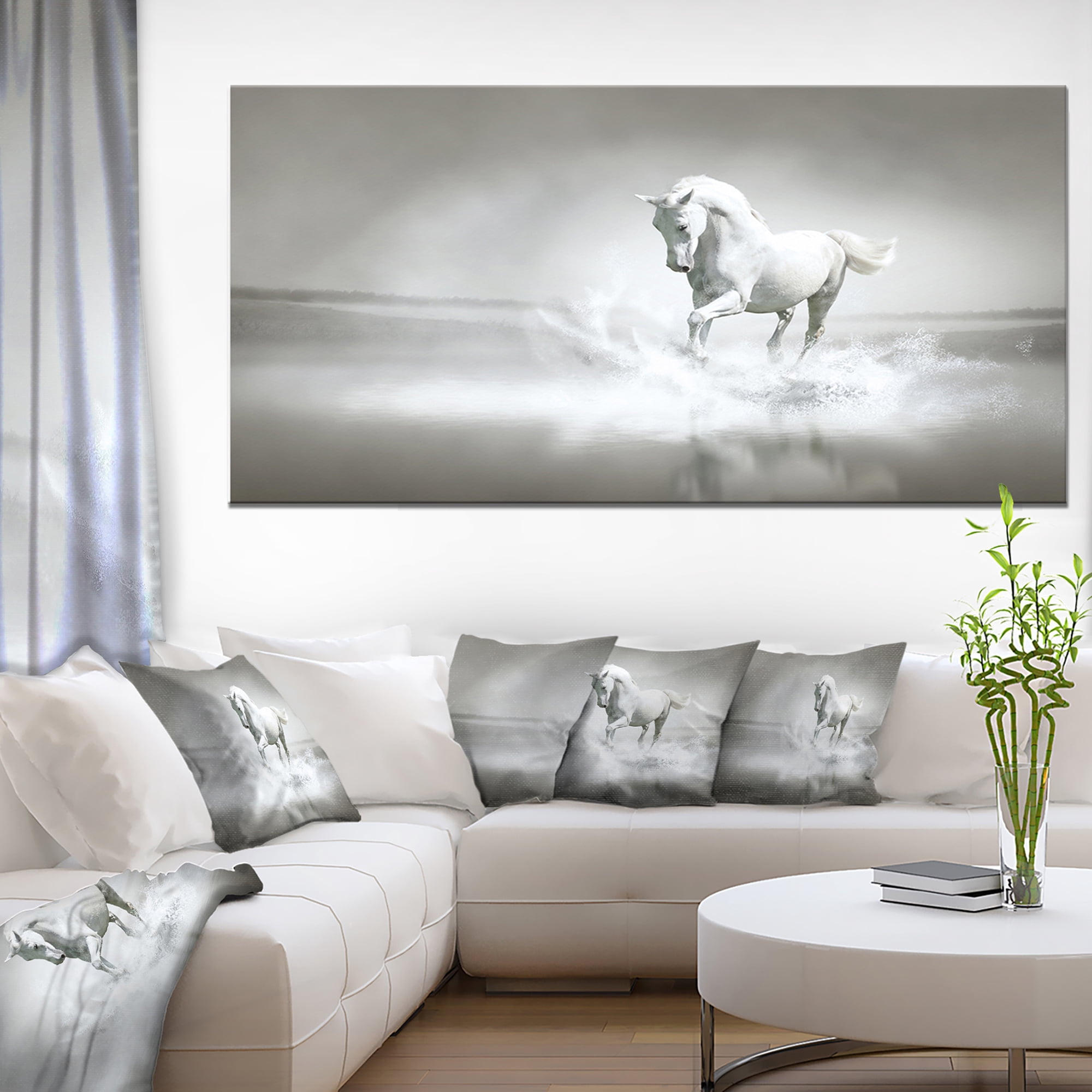 Designart 'White Horse Running in Water ' Animal Canvas Art Print