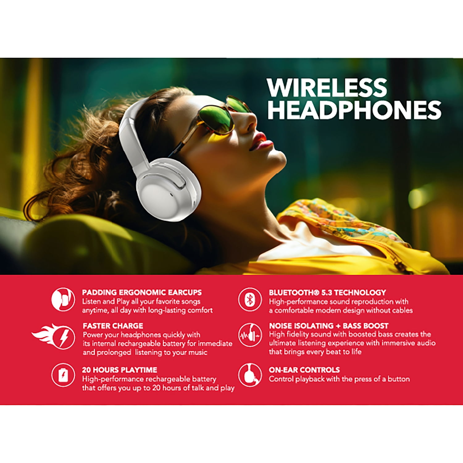 RCA WAVE-76 Audixa Bluetooth Flat-Folding On-Ear Headphones with Mics, ANC, On-Ear Controls, 3D Earpads, up to 12 Hours Play Time , Silver