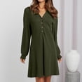 thumbnail image 4 of Vestido suelto con botones sólidos y cuello en V de manga larga a la moda Otoño Invierno para mujer Fridja  yut4511, 4 of 7