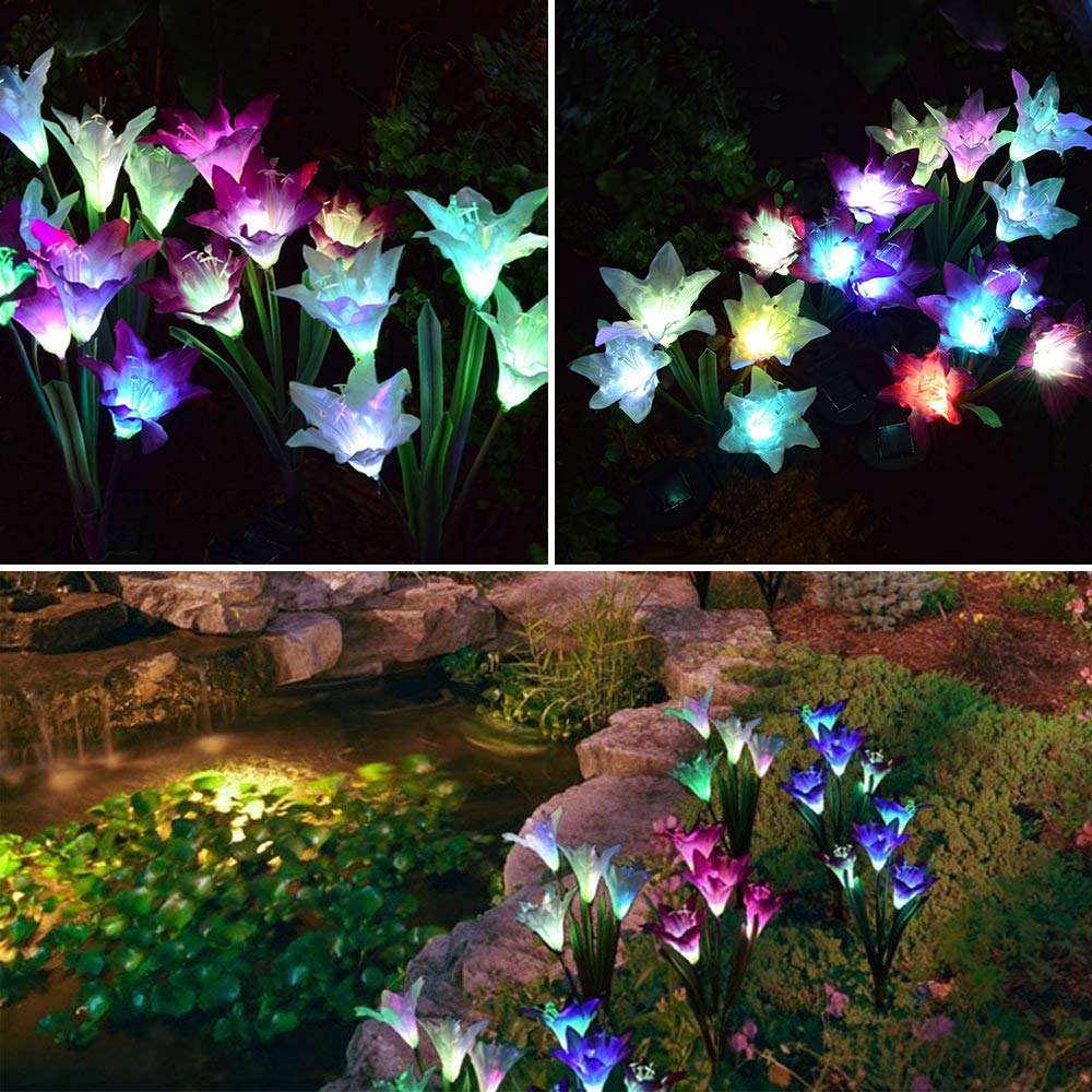Outdoor Solar Garden Stake Lights, 2 Pack Solar Powered Lights with 8 Lily Flower, Multi-Color Changing LED Solar Landscape Lighting Light for Garden, Patio (Outdoor Solar Garden Stake Lights-2) - image 5 of 5