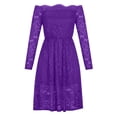 thumbnail image 3 of Efsteb Womens Summer Dresses Prom Dresses Cocktail Swing Dress Trendy Vintage Party Solid Color Dress Crewneck Lace Dresses Short Sleeve Dress Casual Midi Dress Purple S, 3 of 7