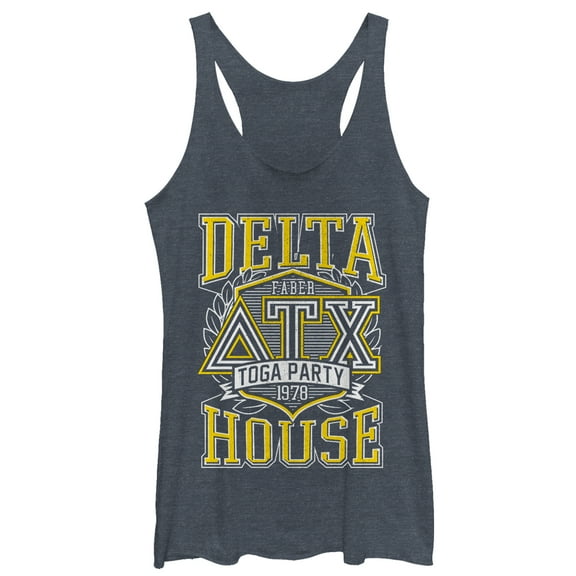 Women's Animal House Delta Toga Party  Racerback Tank Top Navy Blue Heather Medium
