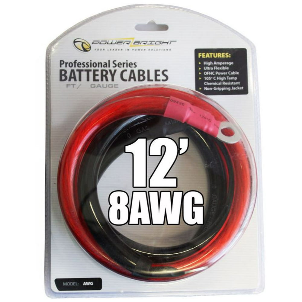 Powerbright 8AWG12 8 Gauge 12 Ft Battery Cables