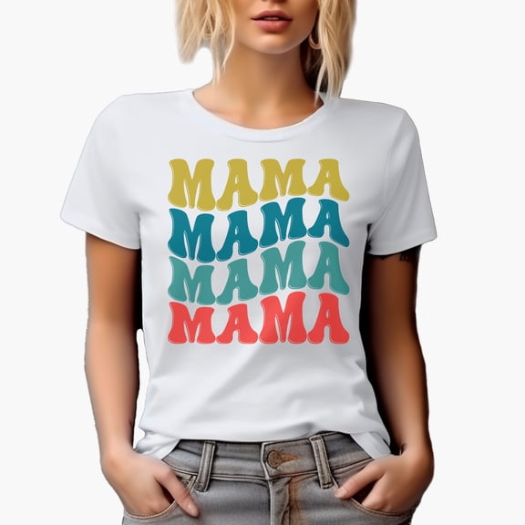 Mama, Mother's Day Themed, Groovy Retro Wavy Text Merch Gift, White T-Shirt, Small